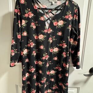 Nine Britton Black and Pink Sheath Dress V-Neck 3/4 Sleeve
